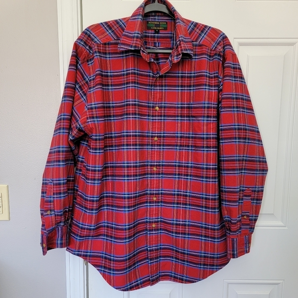 Alexander Julian Colours Red Blue Plaid Heavyweight Button Down Shirt Size Large